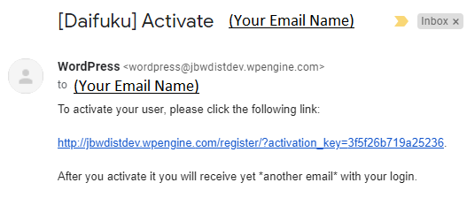 (Image of Typical Activation Email) If not displaying please contact and Admin